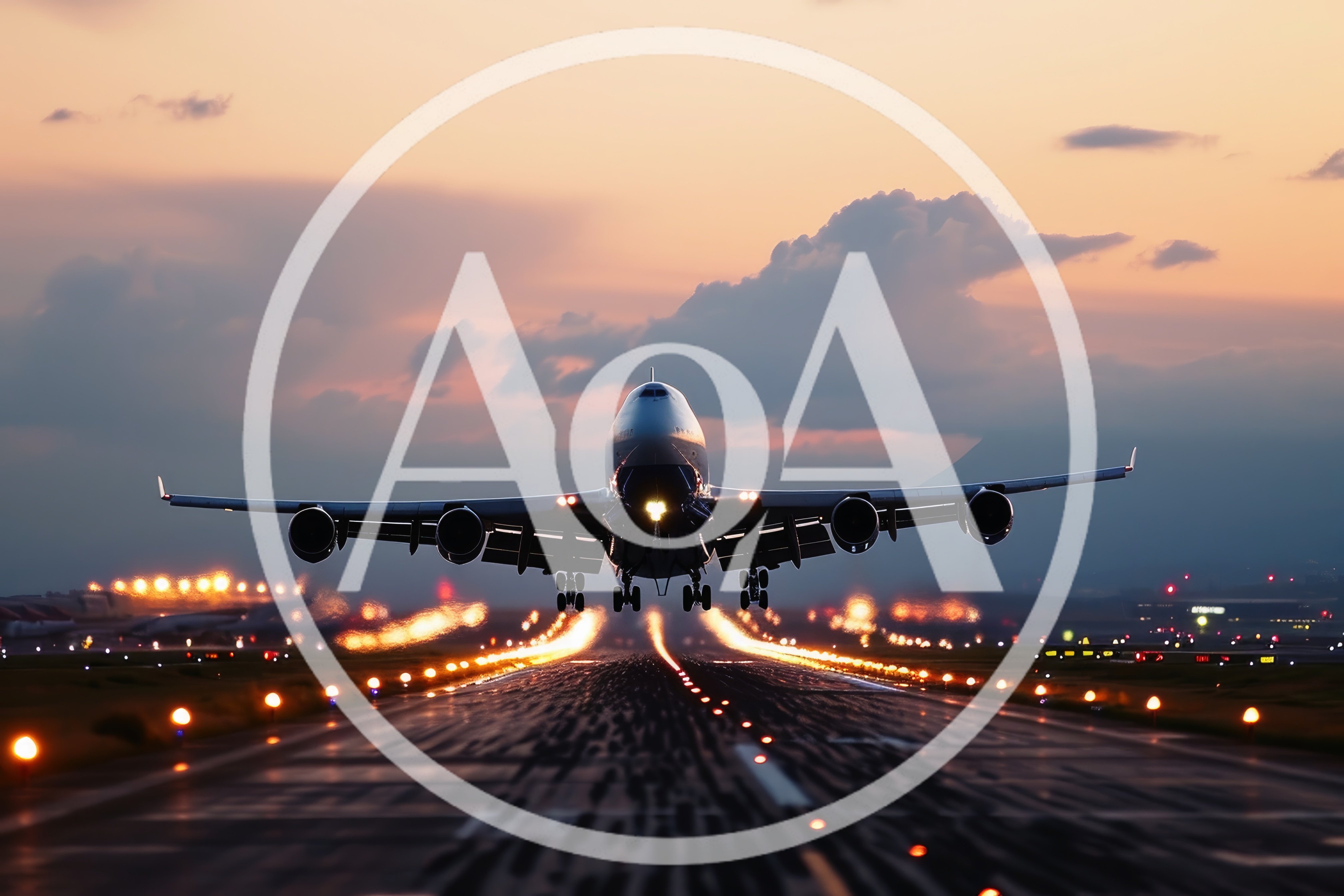Large Passenger Airplane Taking Off At Sunset