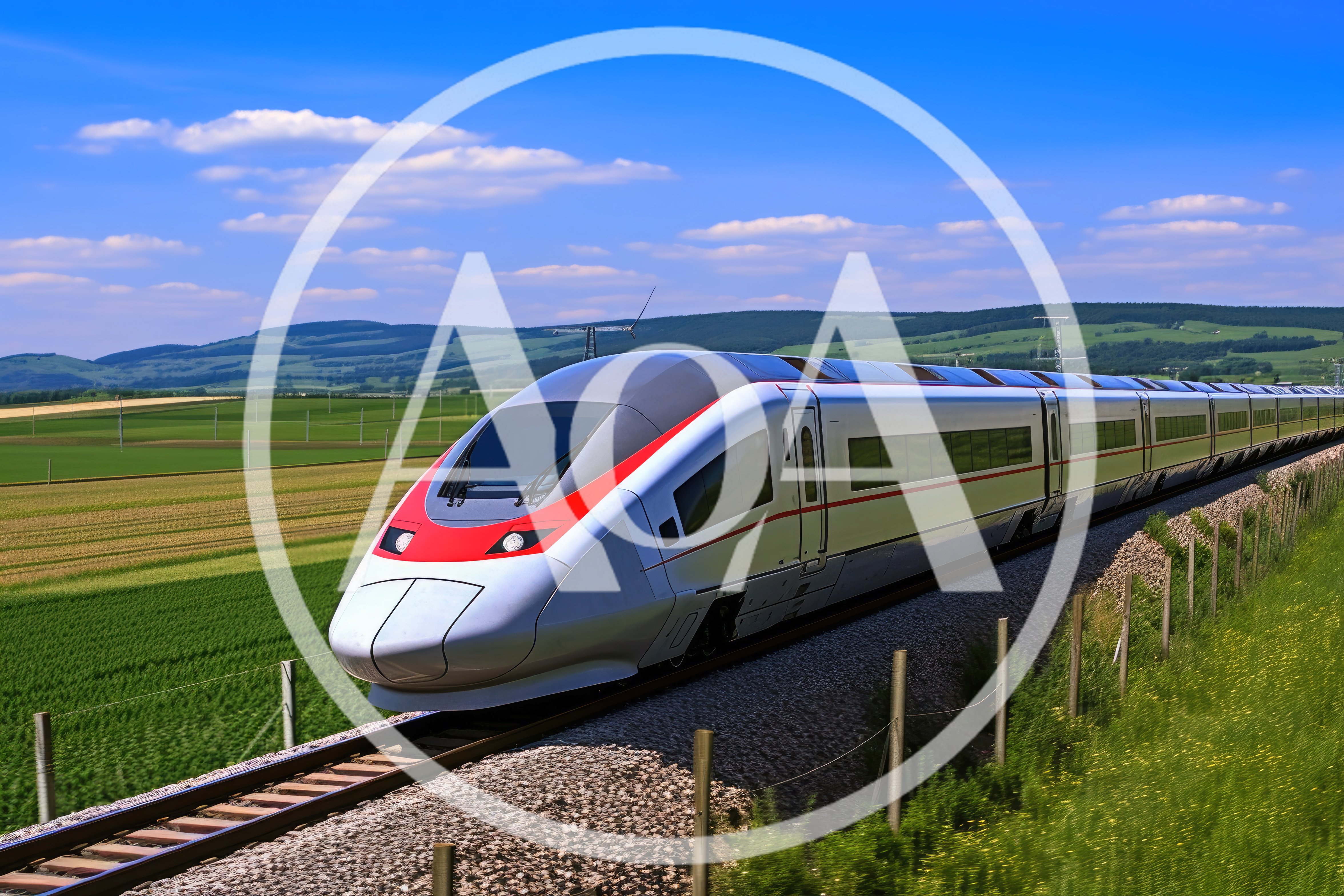 Modern High Speed Train Traveling Through Rural Landscape