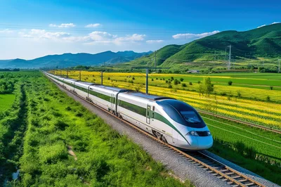 High Speed Train Traveling Through Rural Landscape