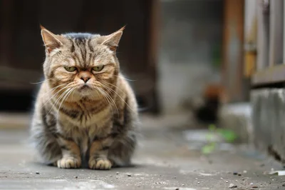 Grumpy Tabby Cat Sitting Outdoors