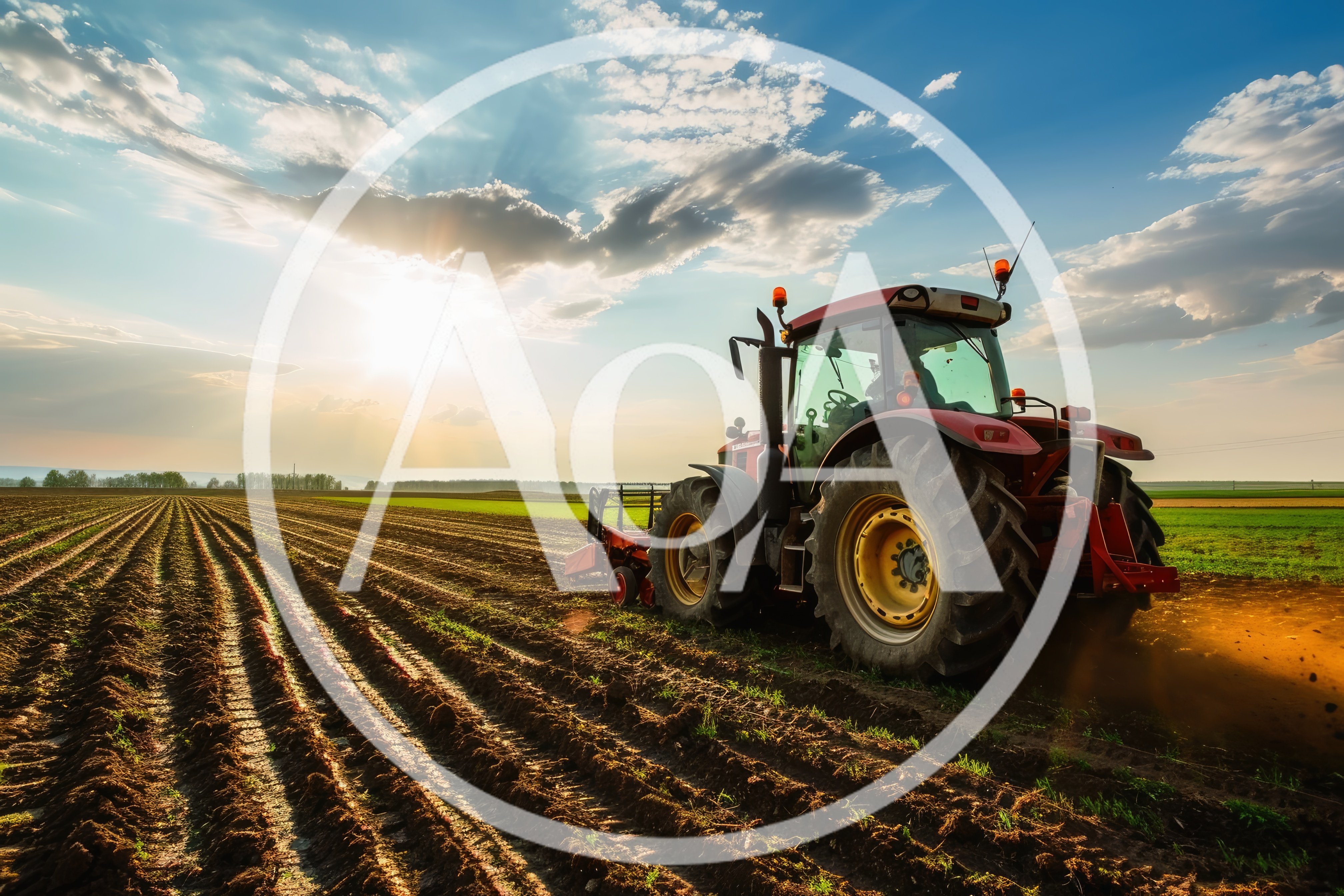 Red Tractor Plowing Field During Golden Hour