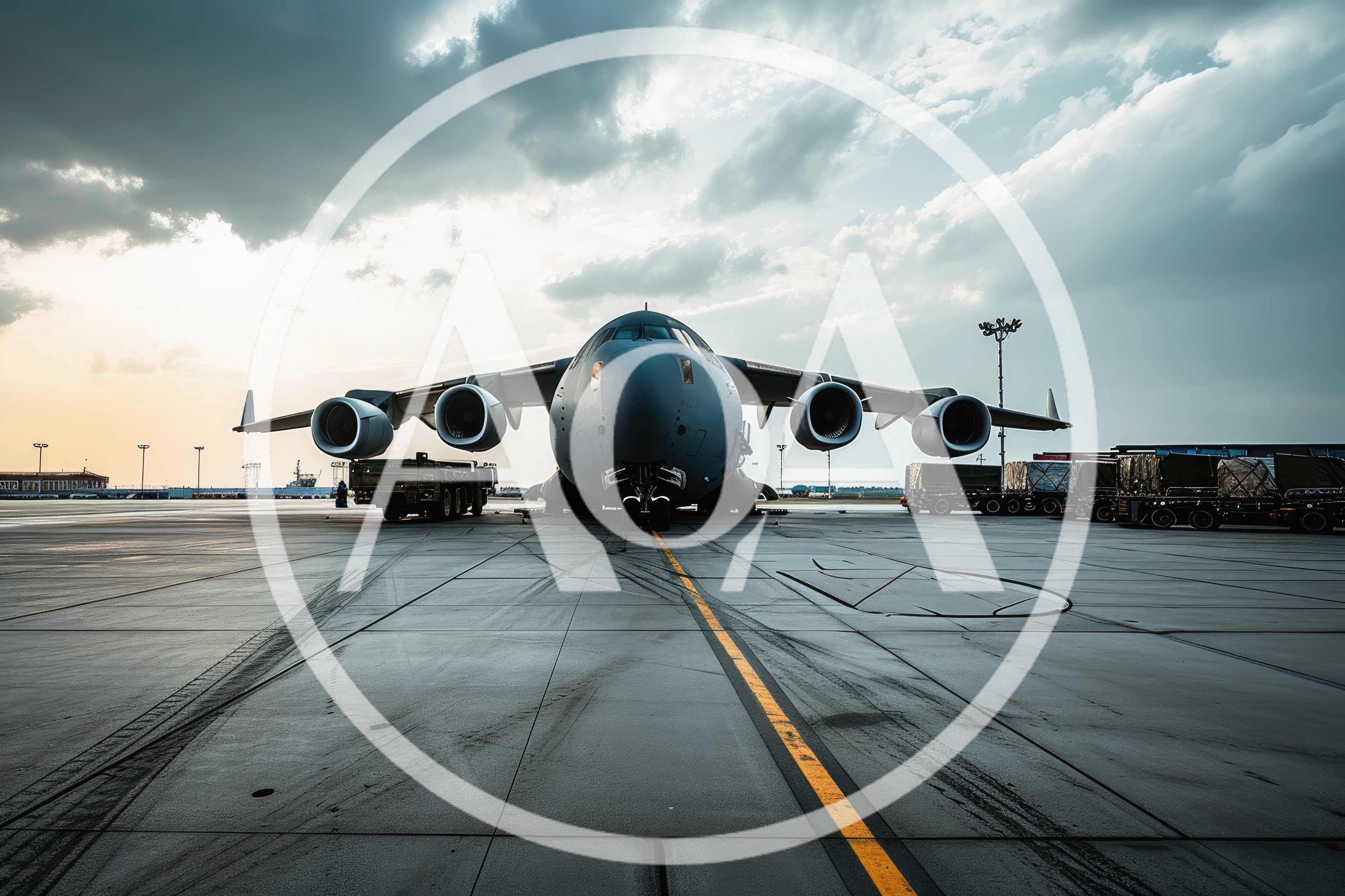 Military Cargo Aircraft Parked On Airport Tarmac