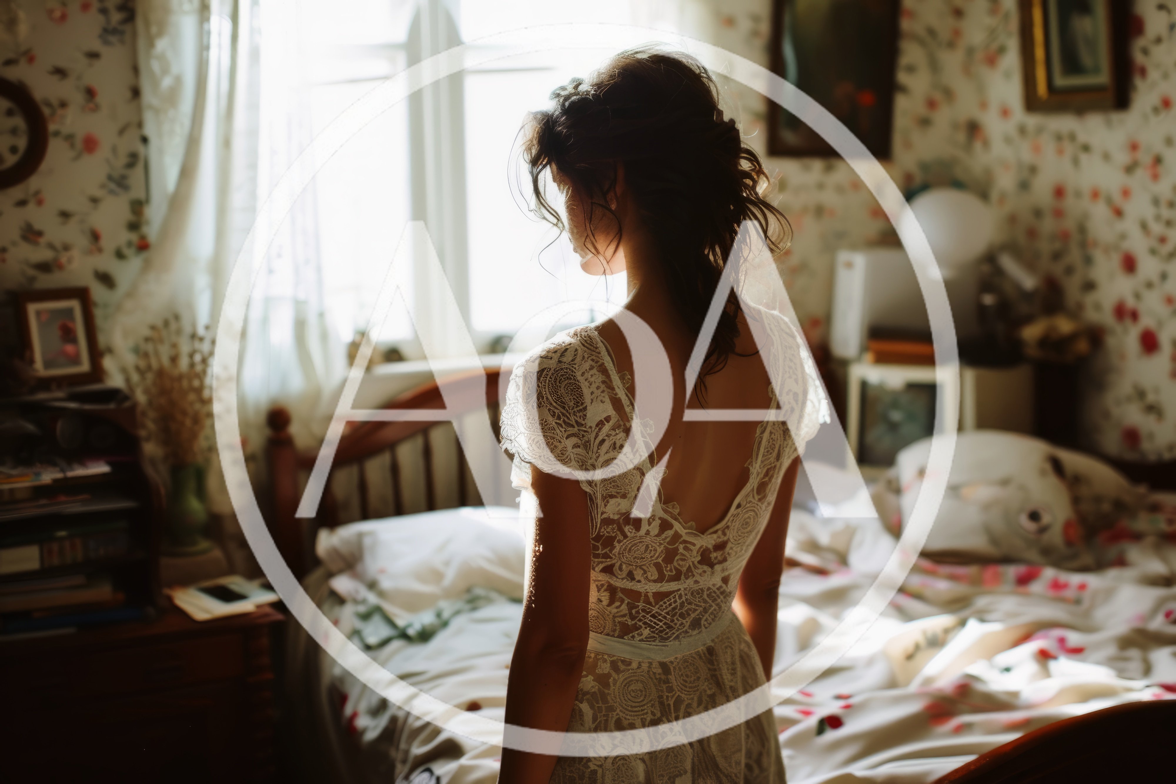 Bride Standing In Bedroom Before Wedding Ceremony