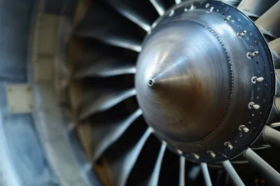 Close Up Of A Jet Engine Fan Blade Assembly