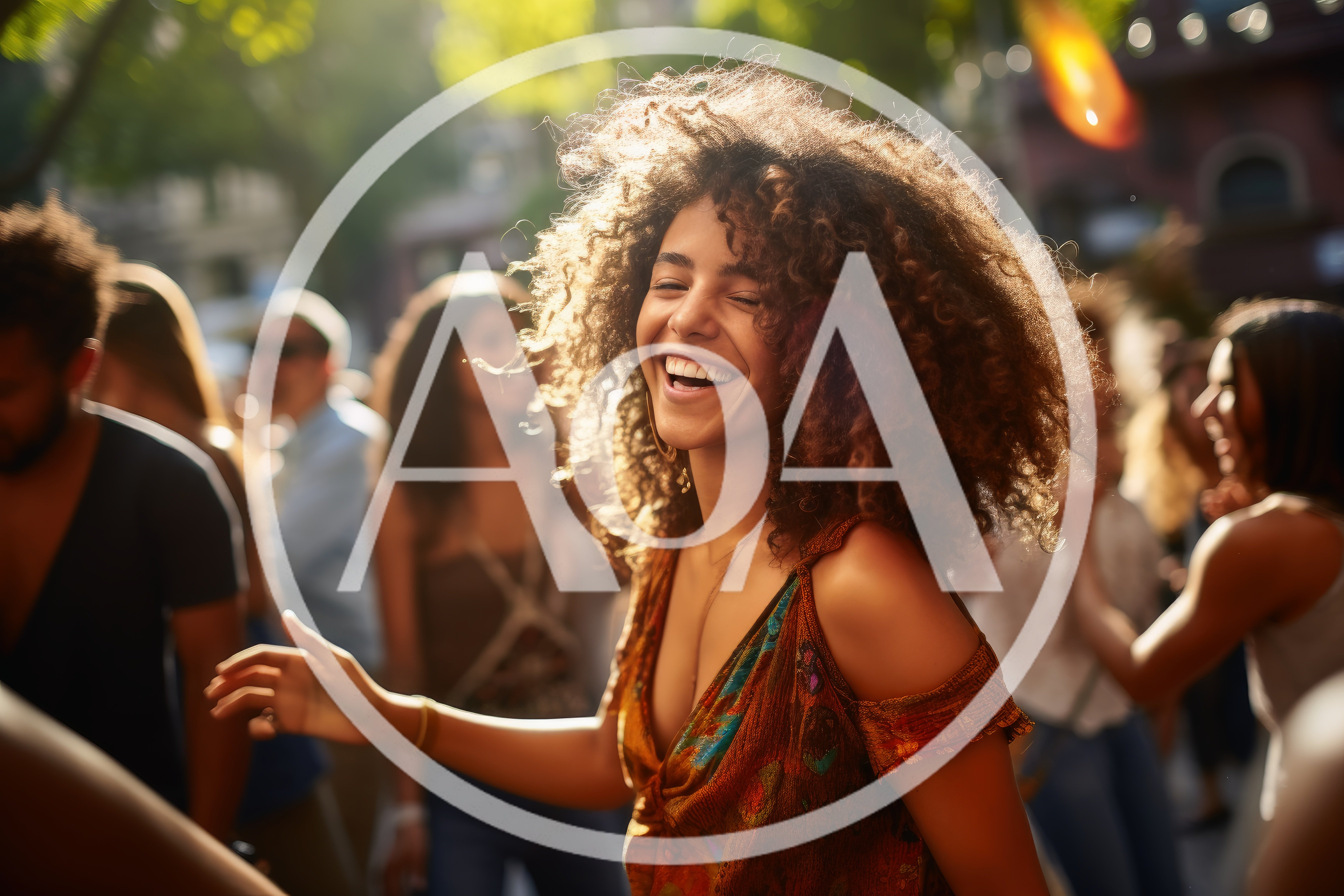 Young Woman Dancing Joyfully at an Outdoor Street Festival