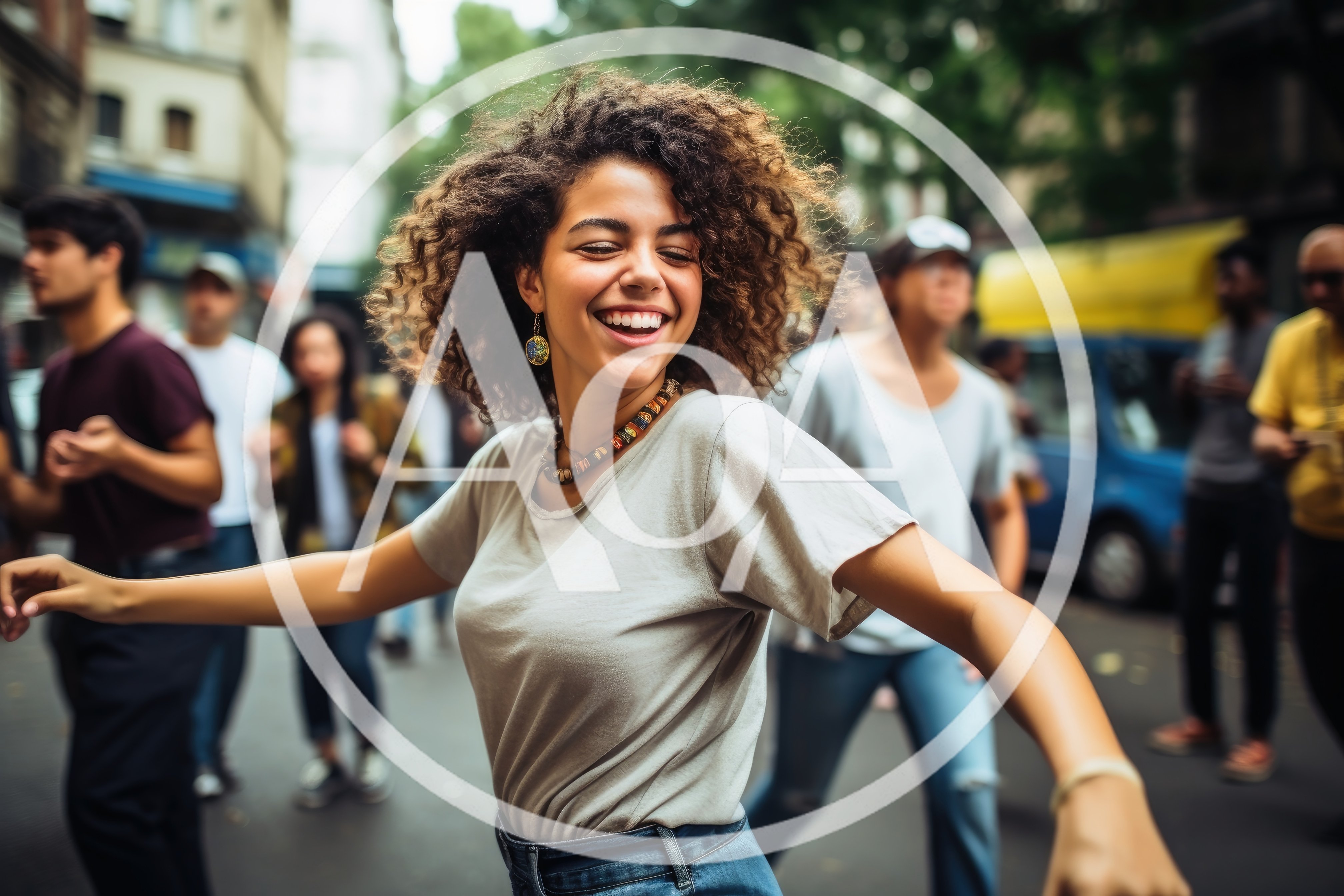 Happy Young Woman Dancing Joyfully In City Street