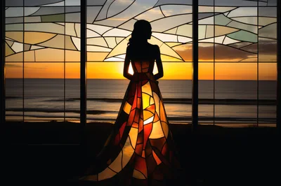 Silhouette Of A Woman In A Stained Glass Dress