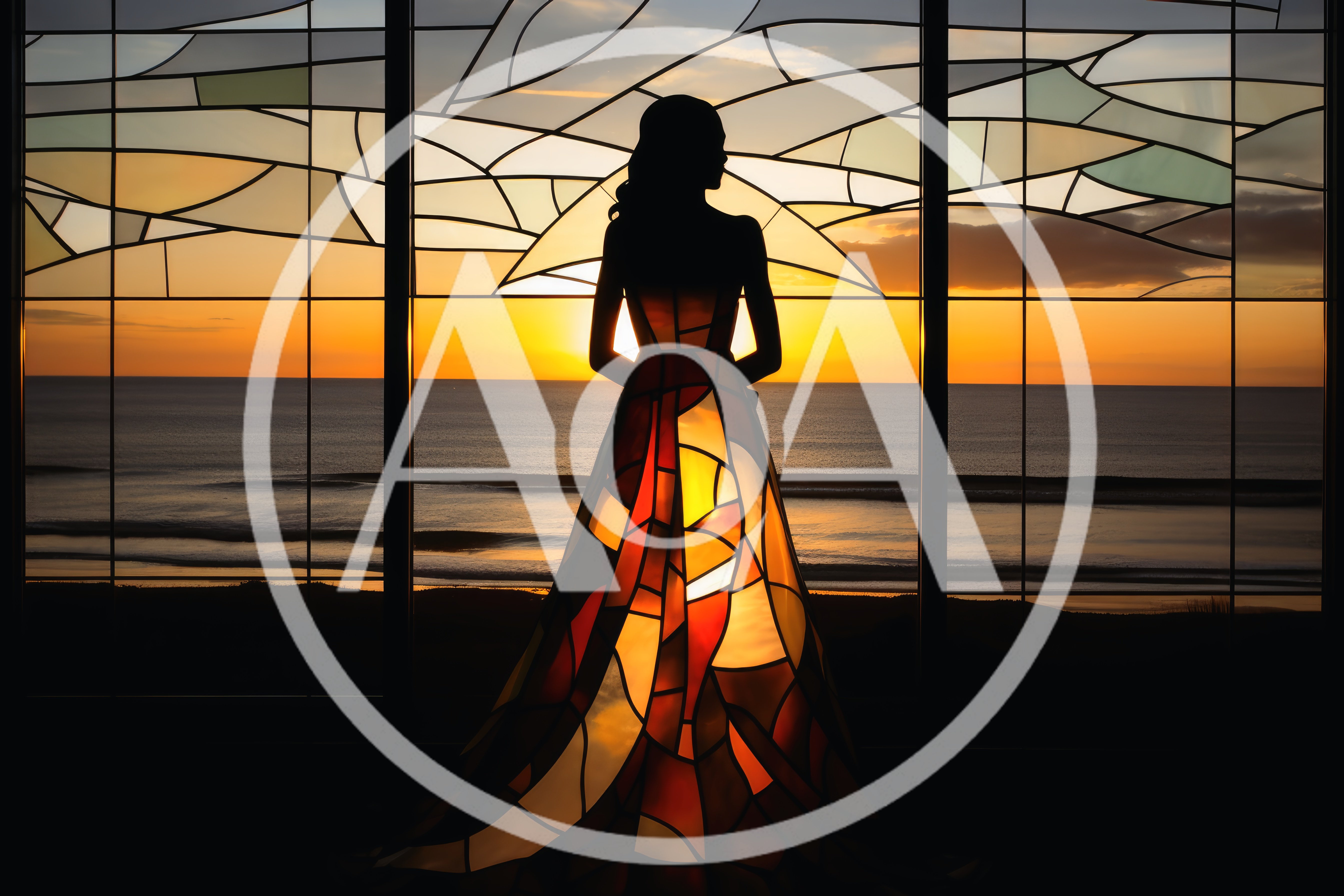 Silhouette Of A Woman In A Stained Glass Dress