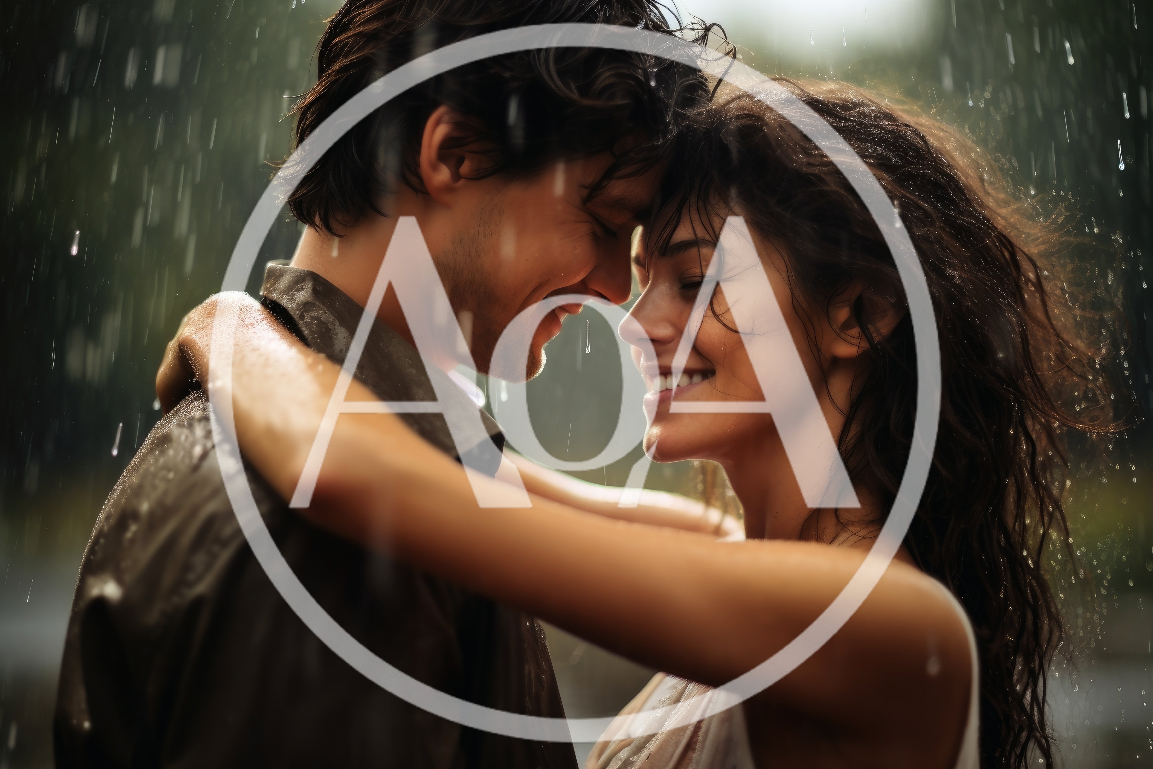 Romantic Couple Embracing Under Heavy Rain