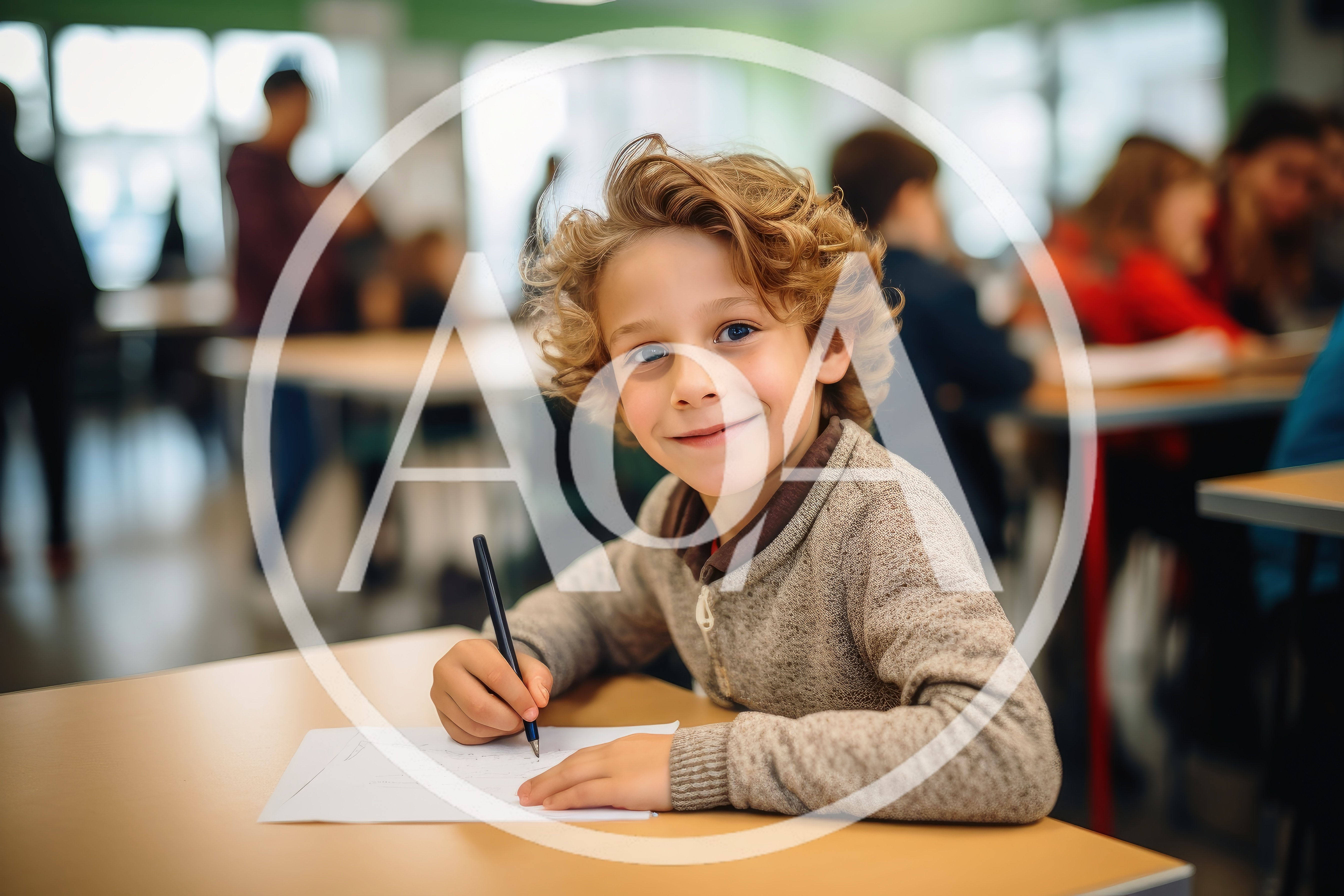 Young Boy Writing At Desk In Classroom