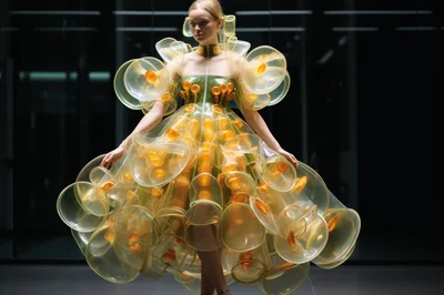Model Wearing Avant Garde Plastic Bubble Dress