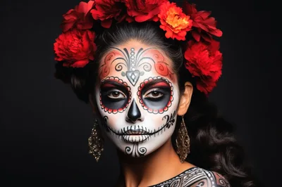 Woman Wearing Traditional Day Of The Dead Makeup