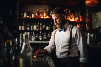 Professional Bartender Preparing Drinks In A Vintage Bar