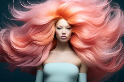 Portrait of Woman with Vibrant Flowing Pink Hair