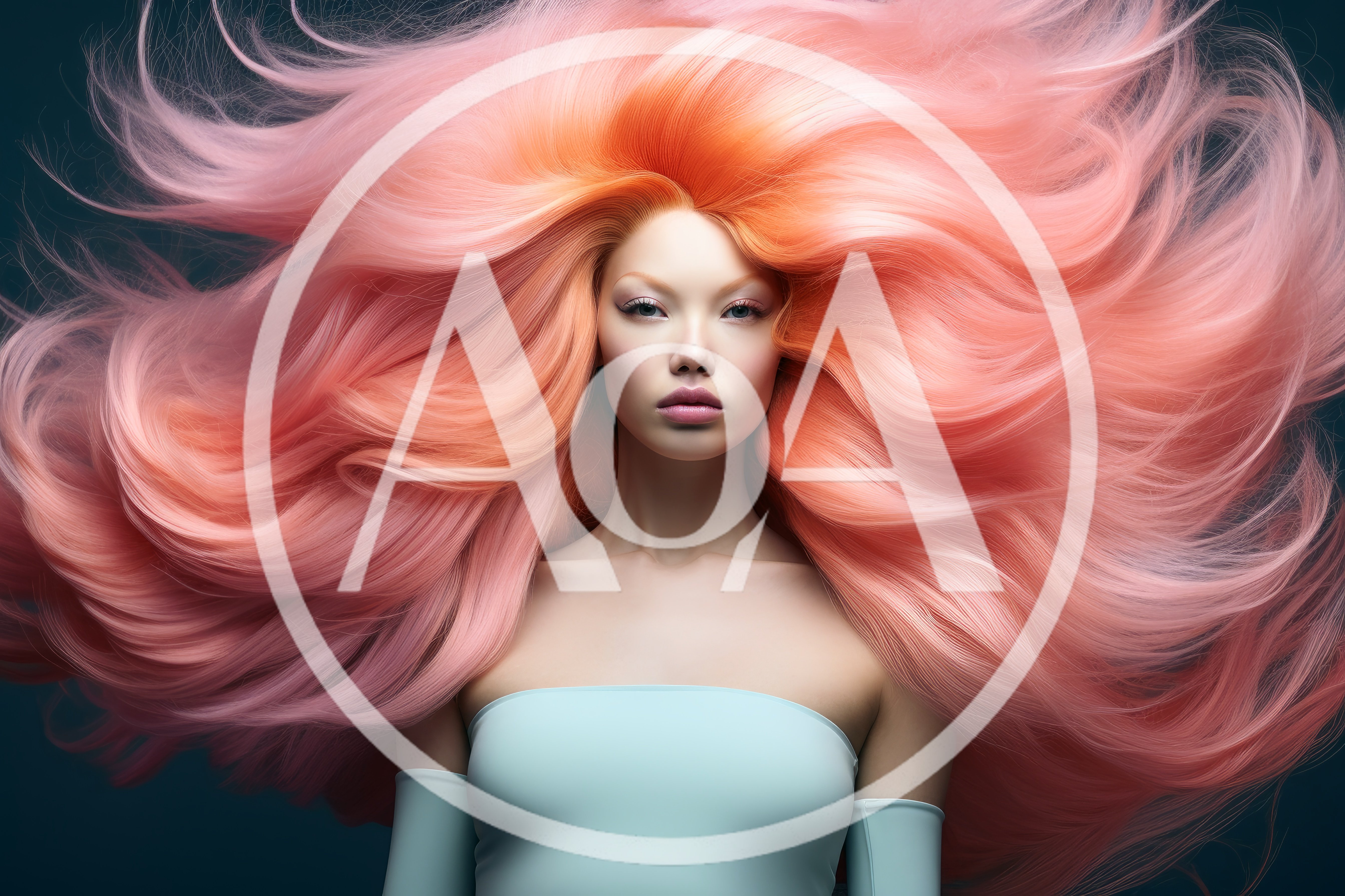 Portrait of Woman with Vibrant Flowing Pink Hair