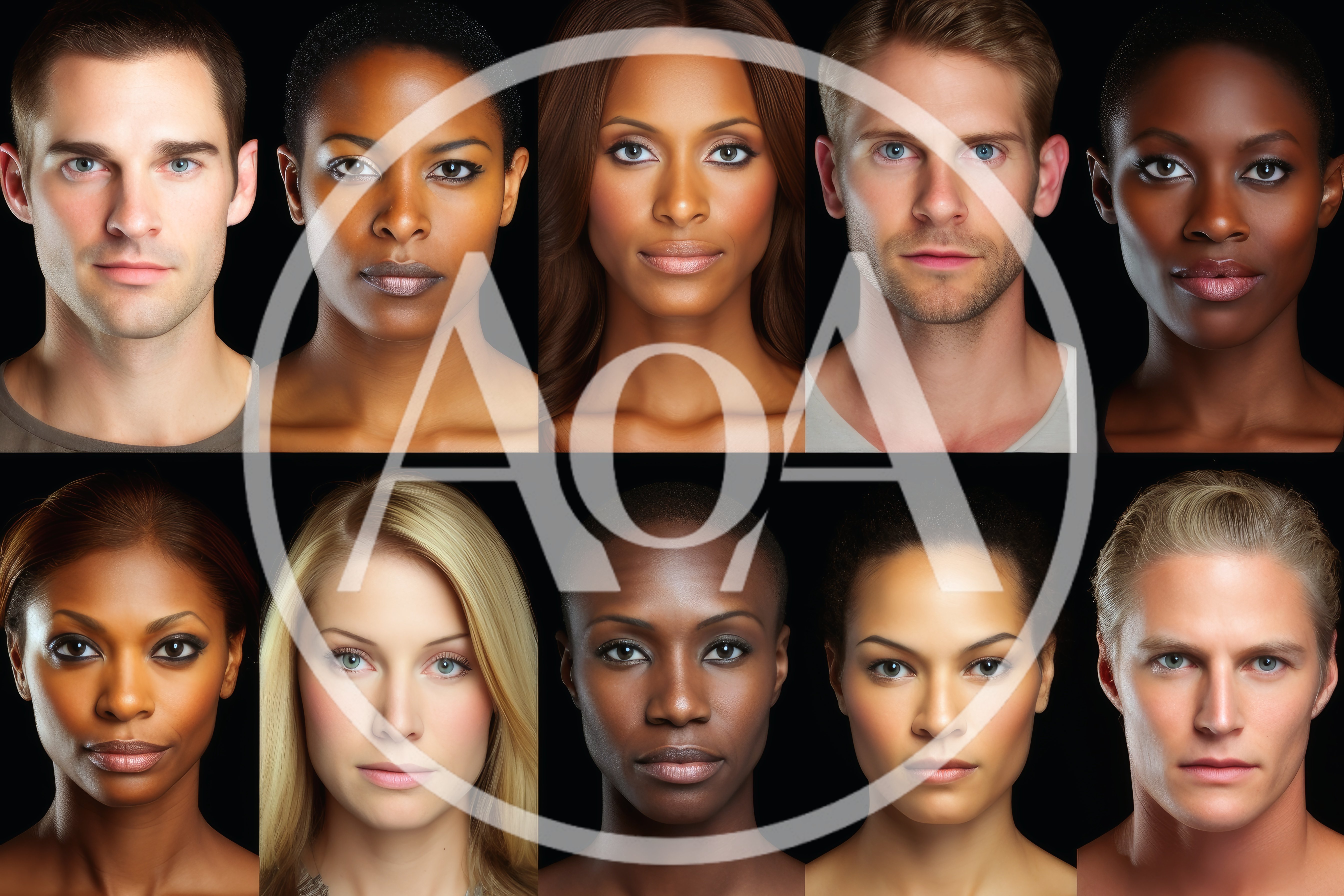 Diverse Portraits Of Men And Women On Black Background