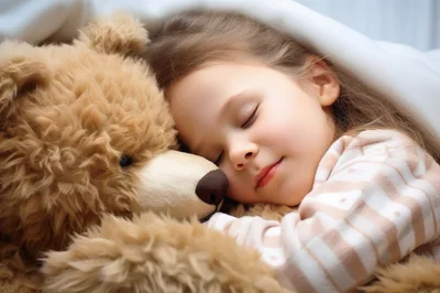 Little Girl Sleeping With Her Teddy Bear