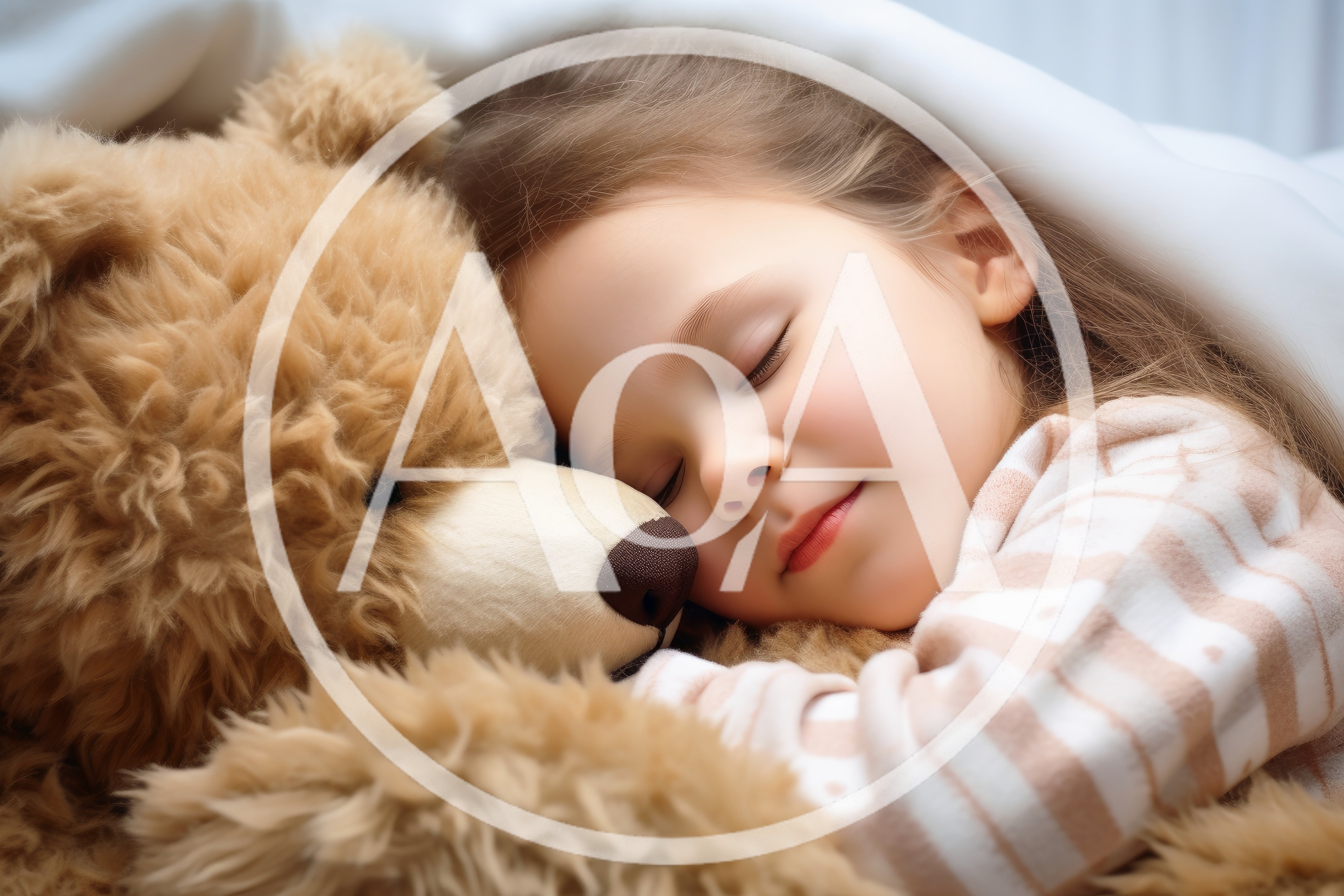 Little Girl Sleeping With Her Teddy Bear