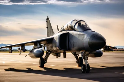 Military Fighter Jet Parked On Airport Tarmac