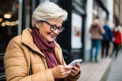 Senior Woman Using Smartphone Outdoors
