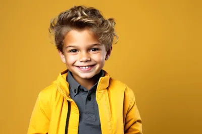 Portrait Of A Smiling Young Boy In Yellow Jacket