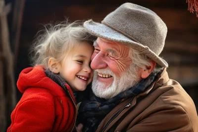 Grandfather and Granddaughter Sharing a Joyful Embrace