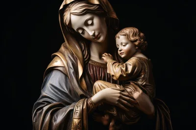 Statue Of The Virgin Mary Holding Baby Jesus