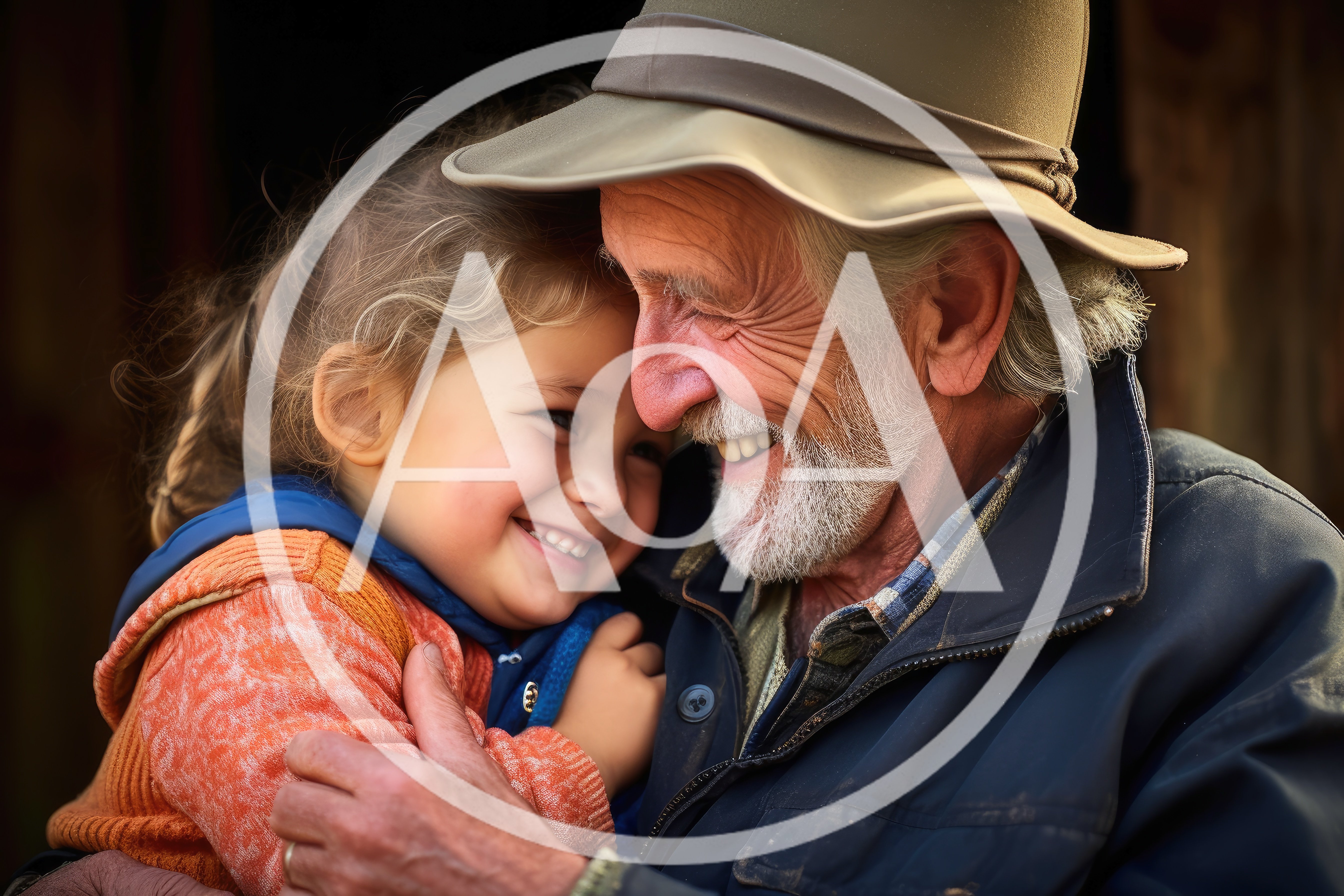 Elderly Man Embracing His Young Granddaughter