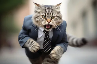 Business Cat Running In A Suit