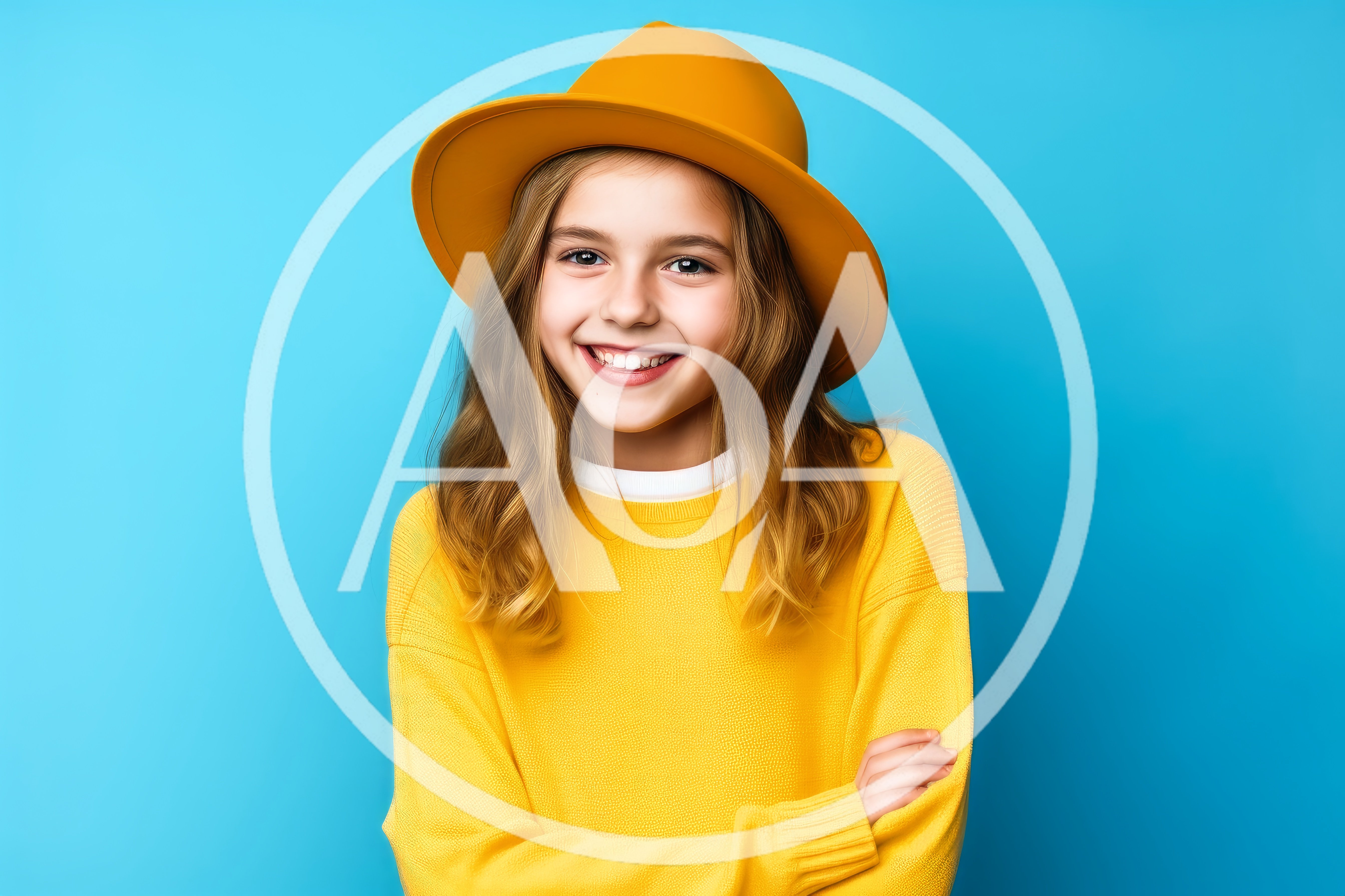 Smiling Young Girl Wearing Yellow Hat and Sweater