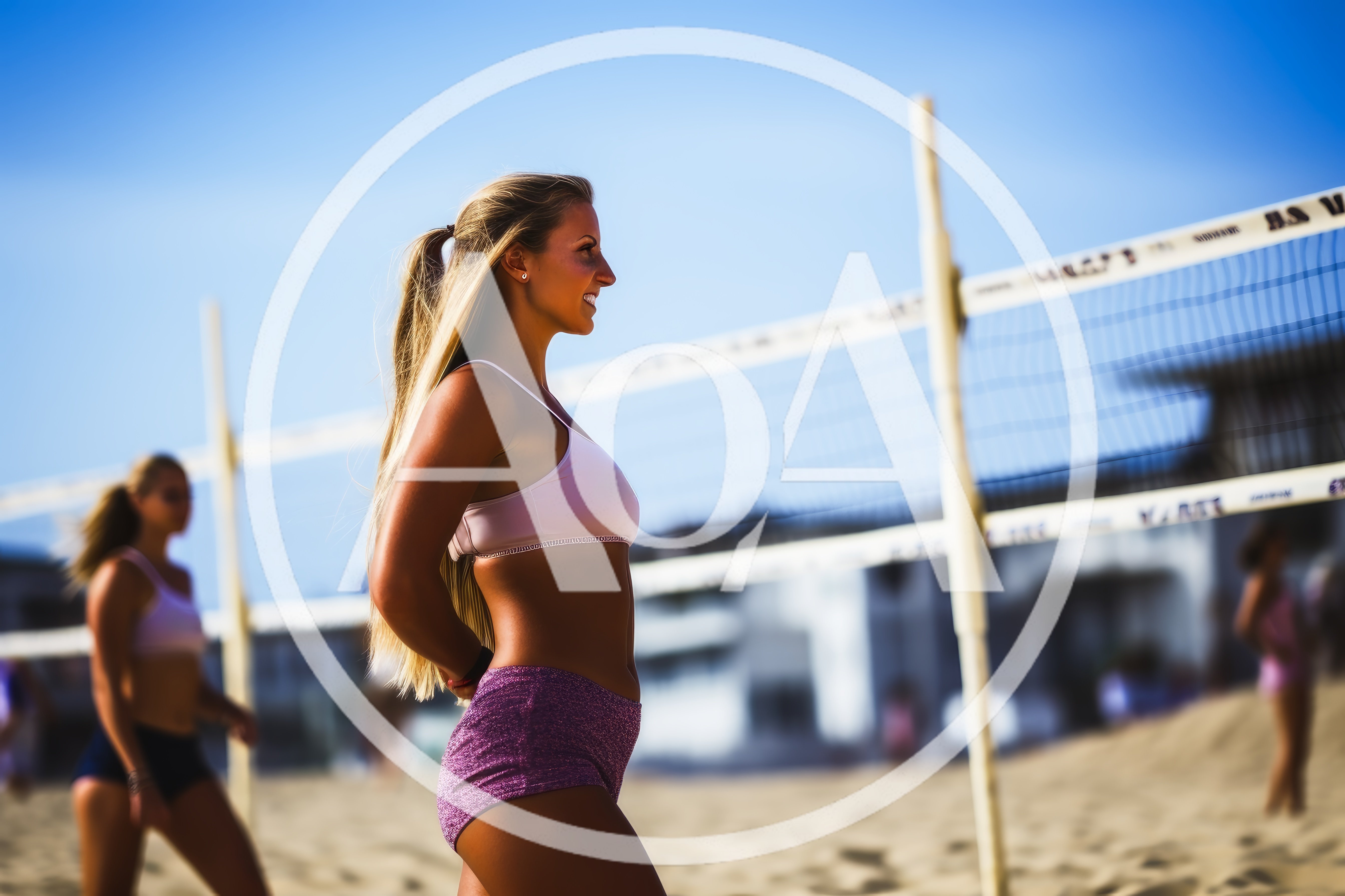 Professional Female Beach Volleyball Players During A Match
