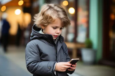 Young Boy Using Smartphone Outdoors