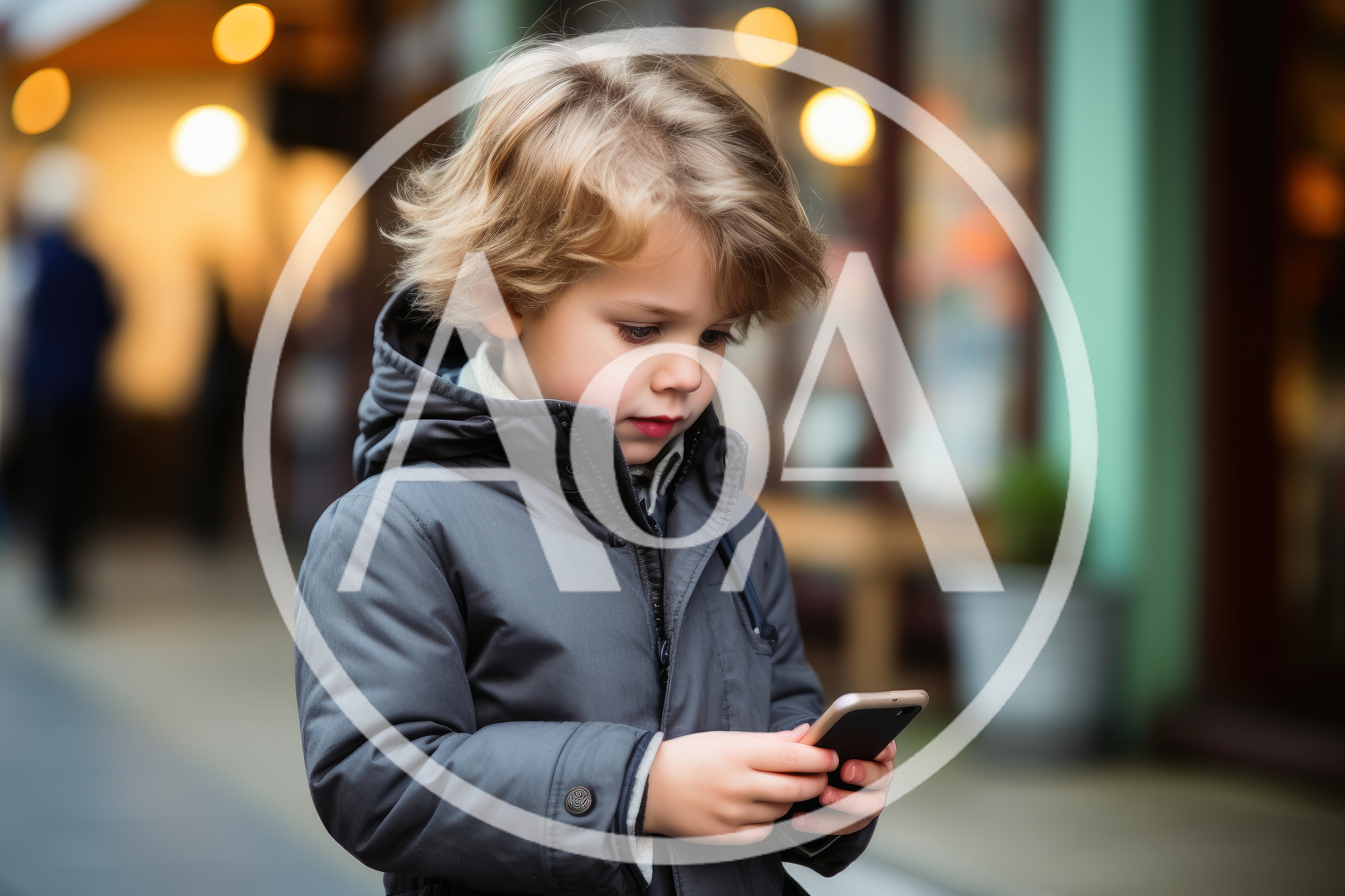 Young Boy Using Smartphone Outdoors