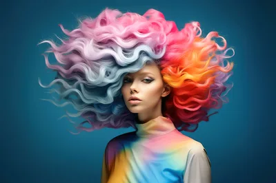 Portrait Of A Woman With Vibrant Multi Colored Hair