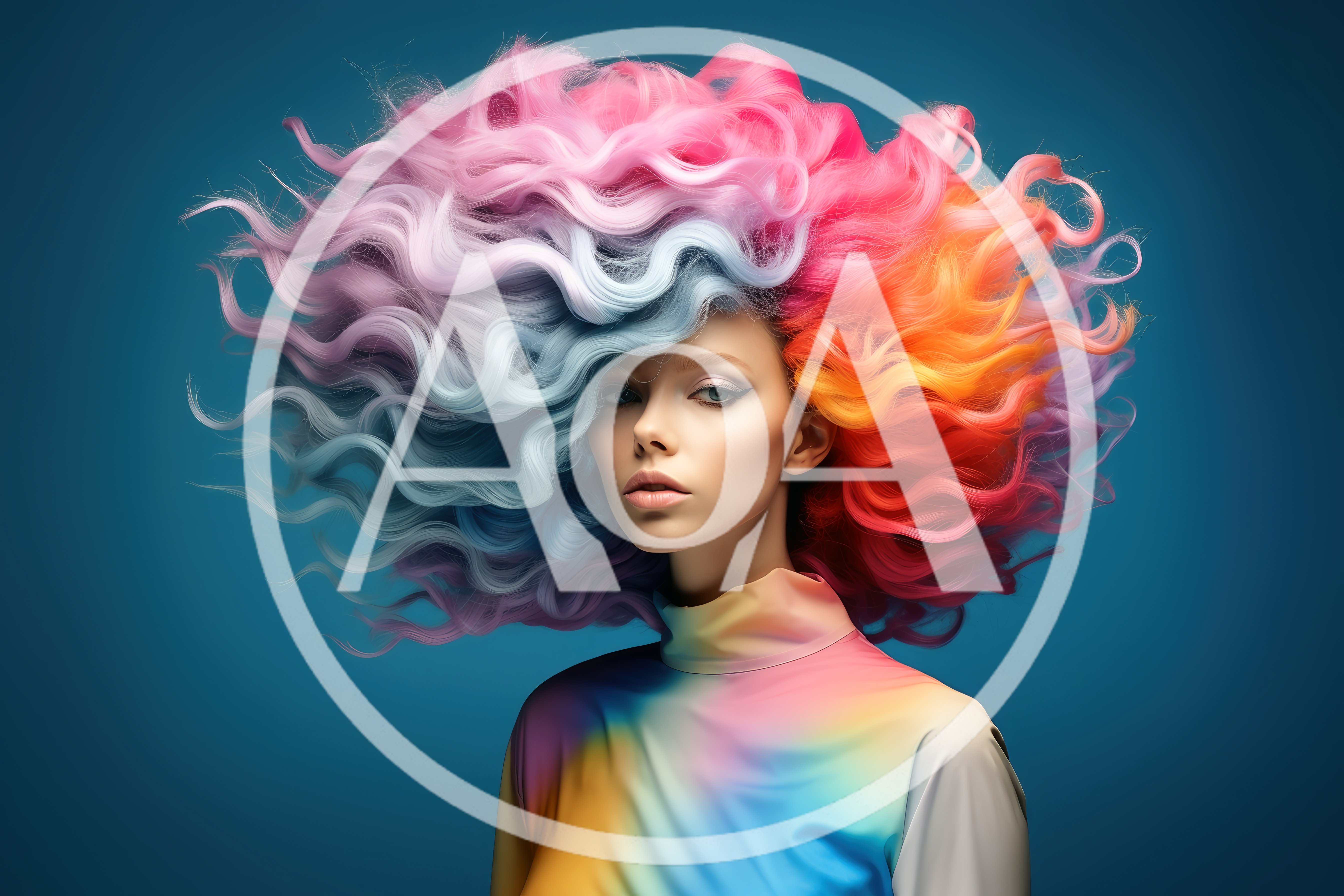 Portrait Of A Woman With Vibrant Multi Colored Hair