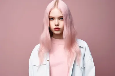 Portrait Of A Young Woman With Pastel Pink Hair