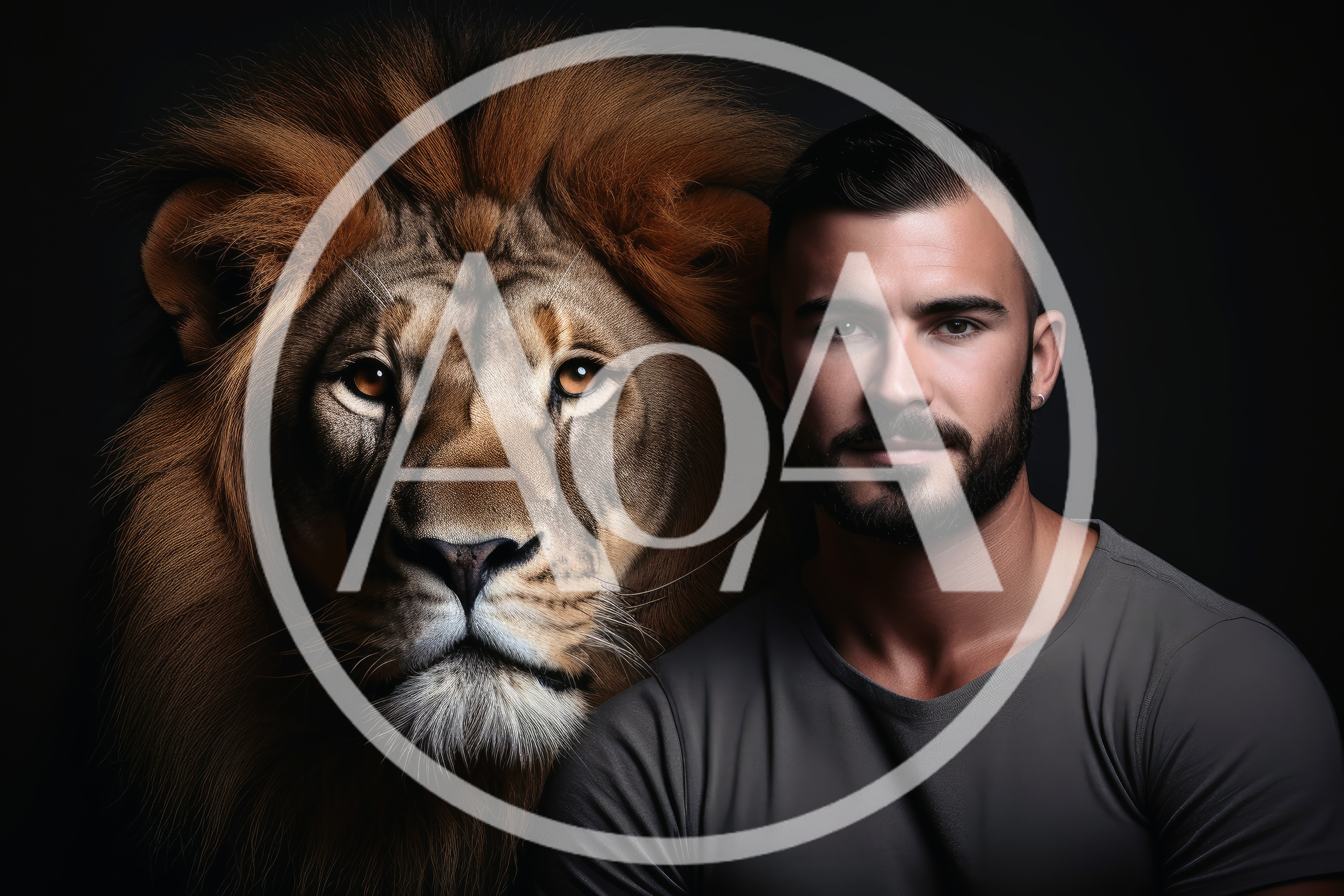 Portrait Of A Man With A Majestic Lion
