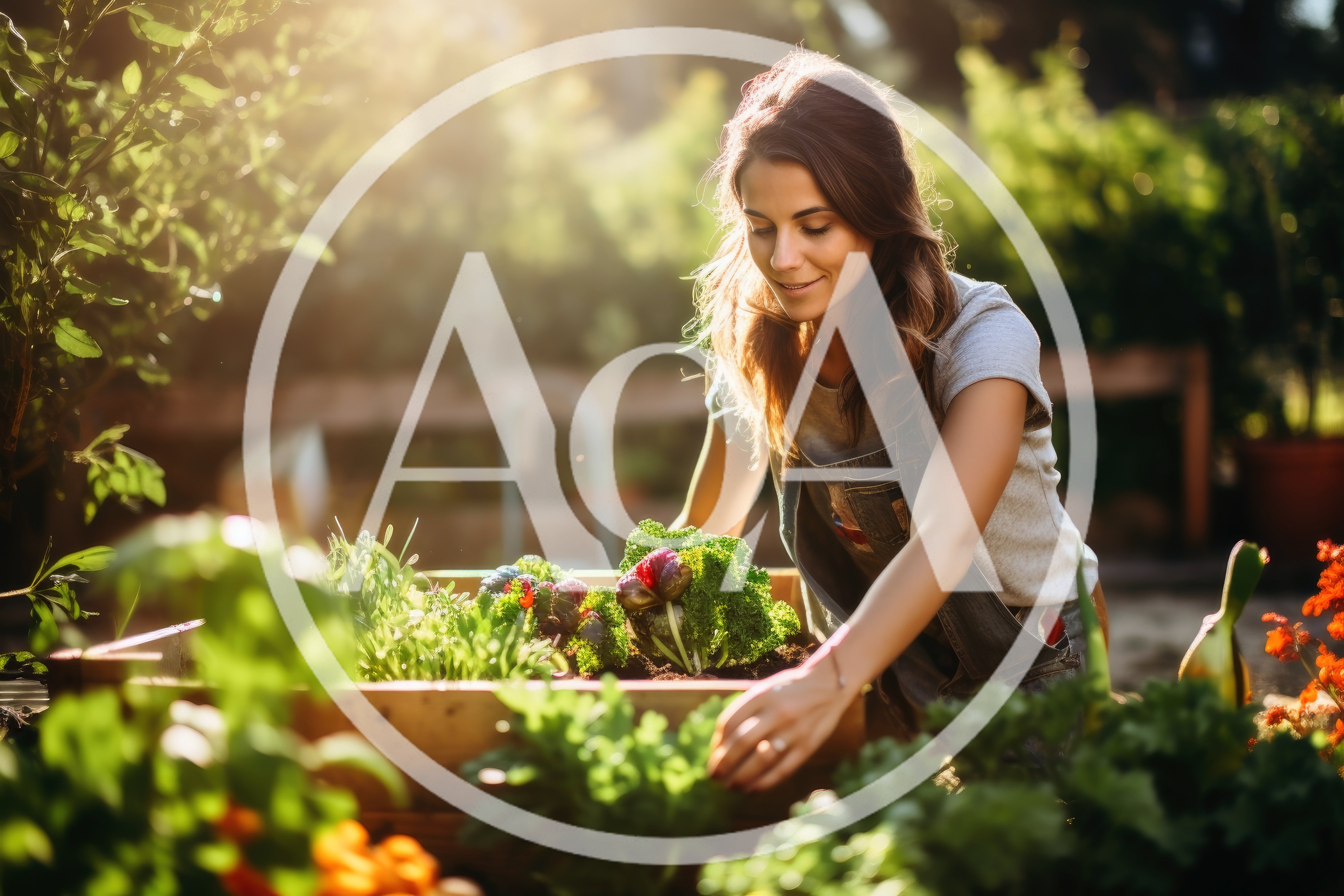 Young Woman Gardening In A Sunny Vegetable Patch