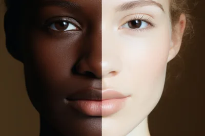 Split Face Portrait Of Two Different Ethnicities
