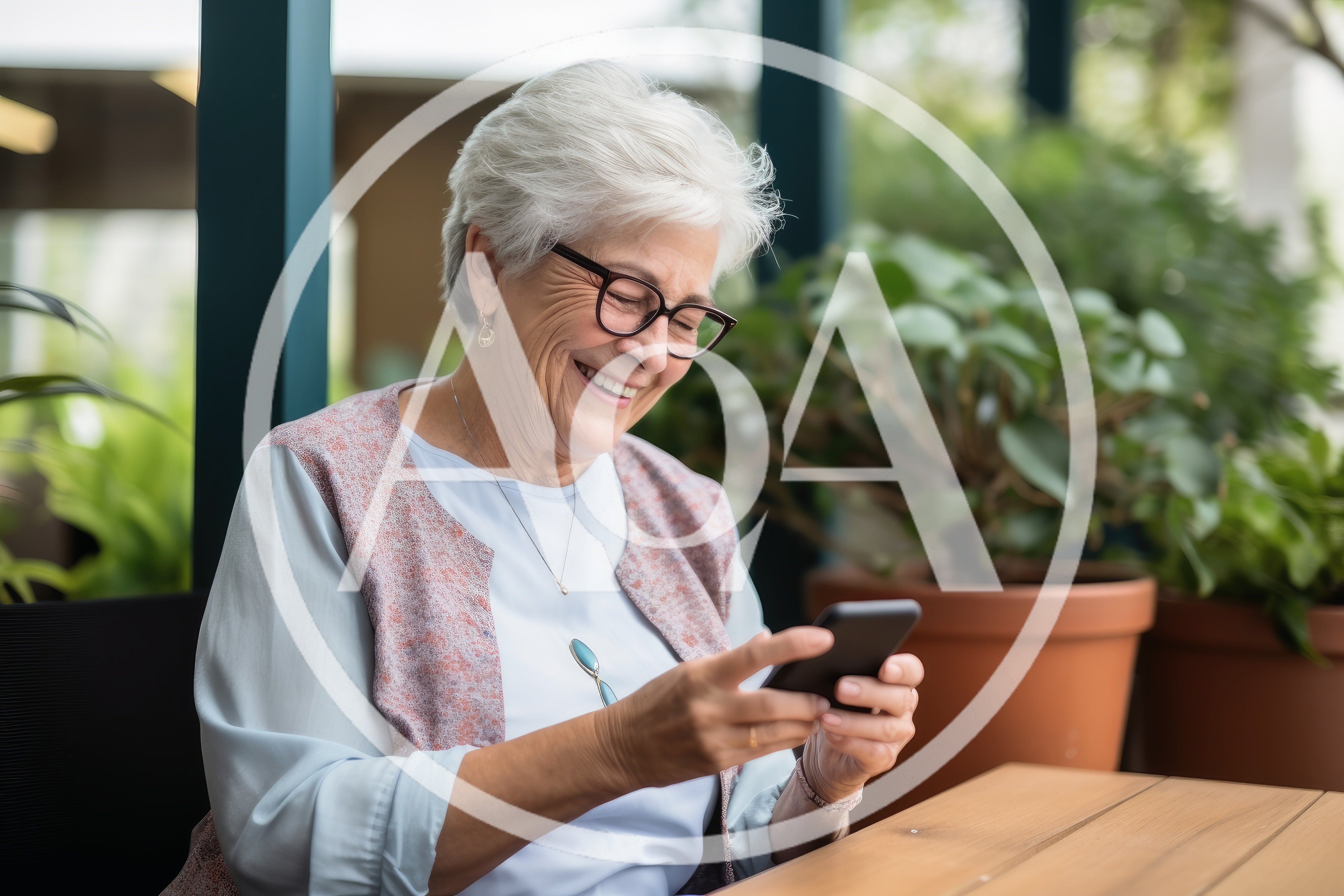 Senior Woman Smiling While Using Her Smartphone