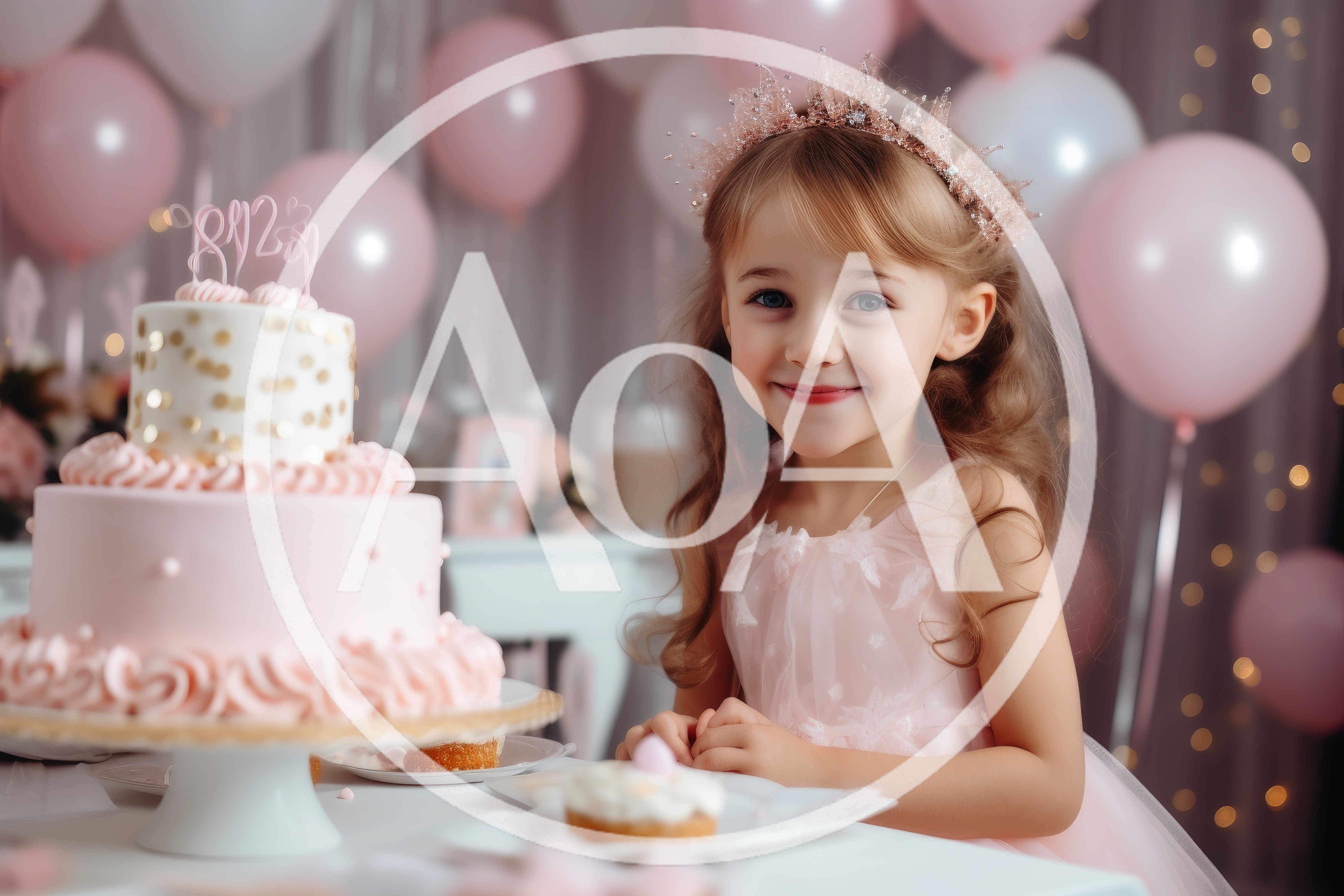 Little Girl Celebrating Birthday With Cake And Balloons