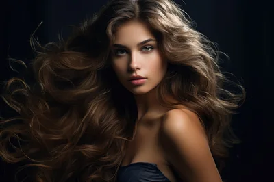 Portrait Of A Beautiful Woman With Flowing Brown Hair