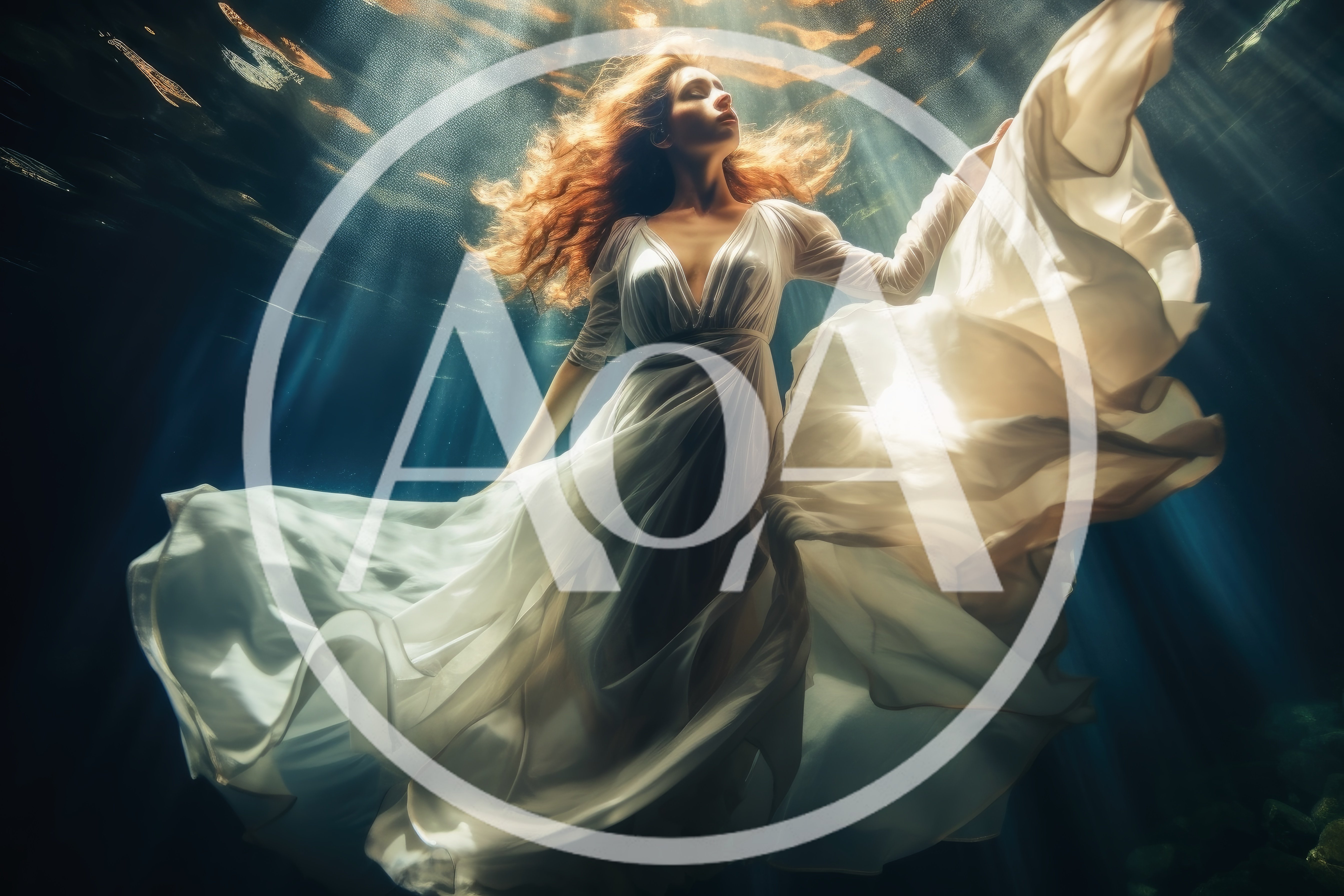 Woman In White Dress Floating Underwater