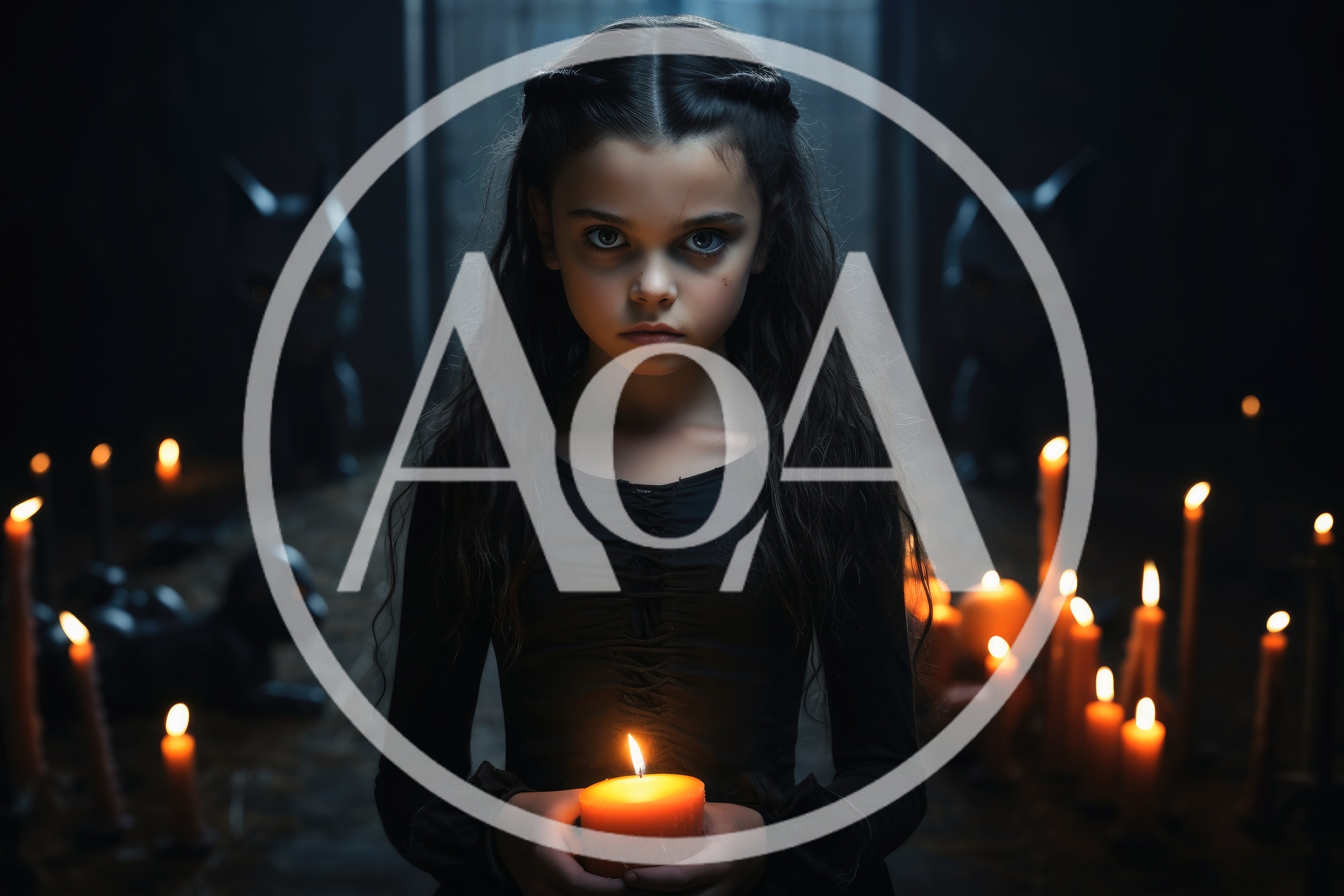 Young Girl Holding A Candle In A Dark Room
