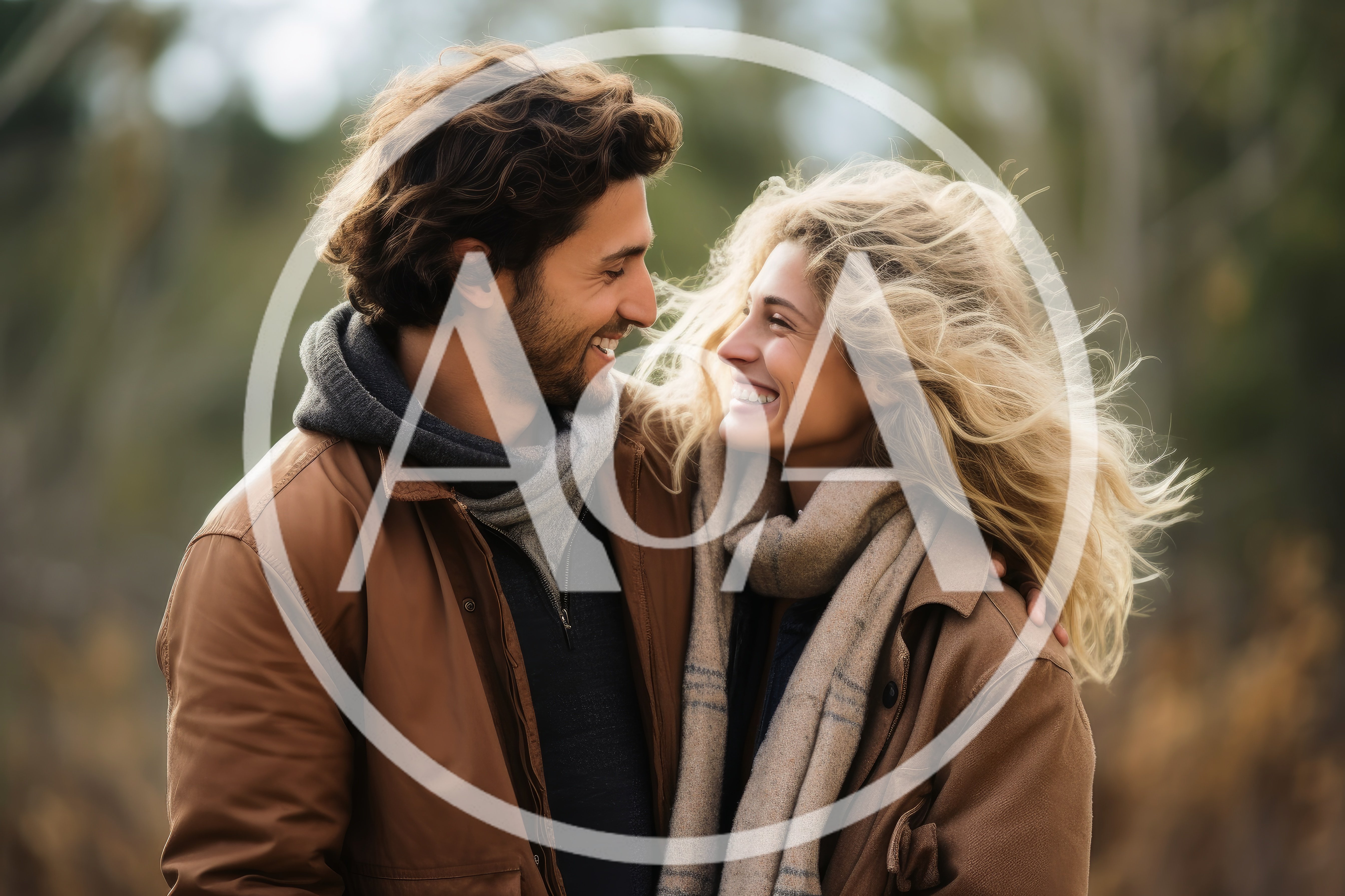 Happy Couple Embracing Outdoors In Autumn