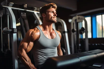 Muscular Man Exercising On Gym Machine
