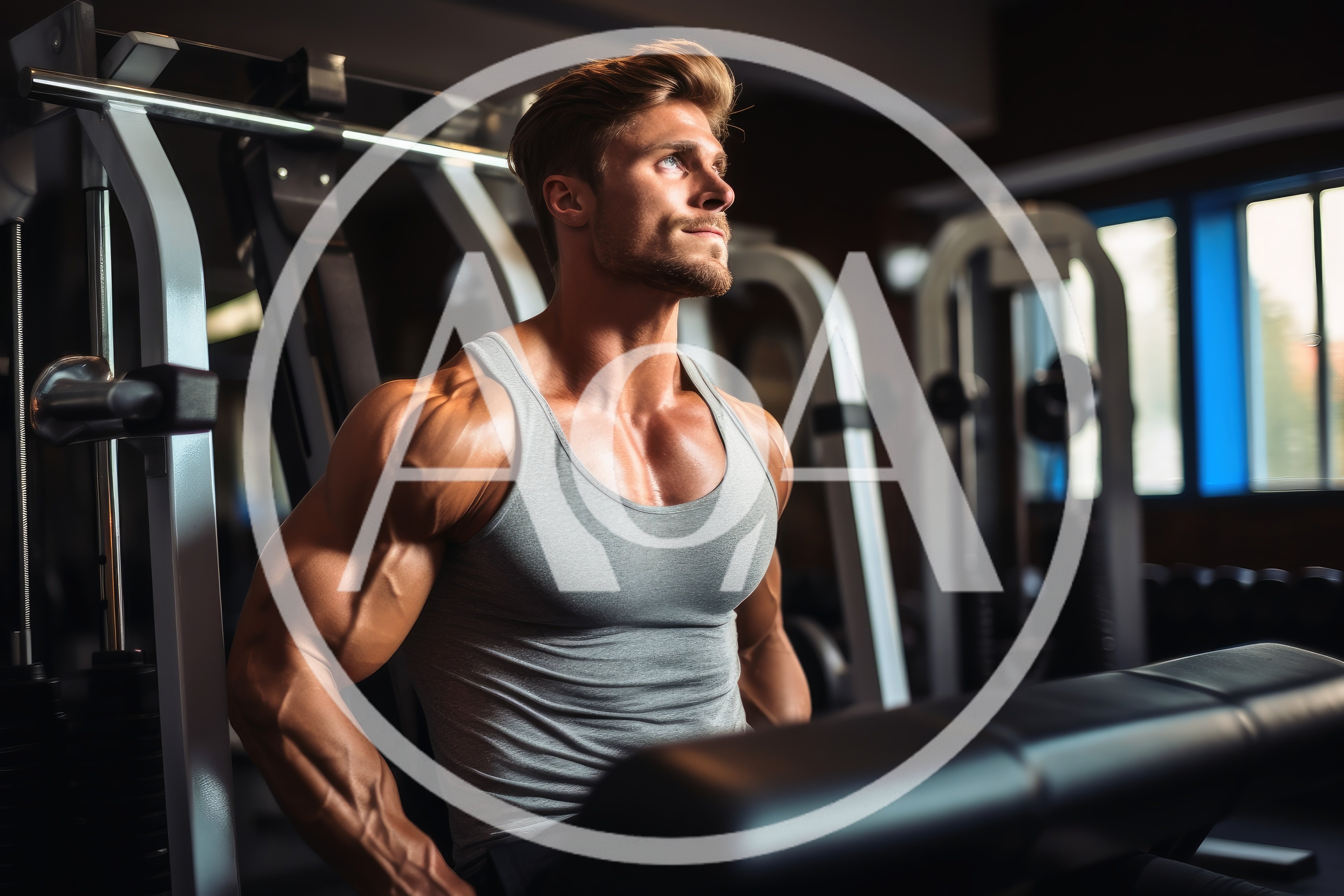 Muscular Man Exercising On Gym Machine