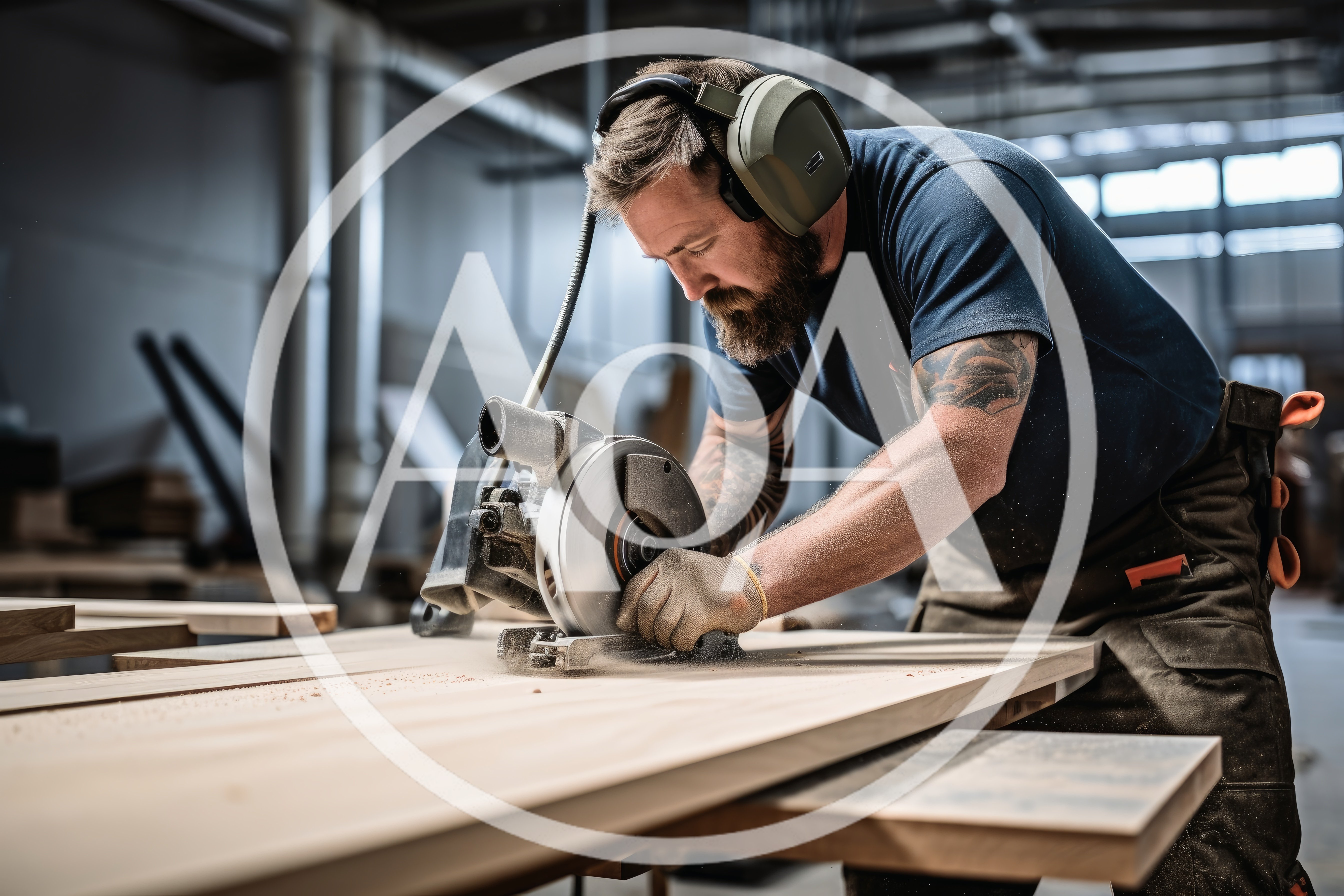 Professional Carpenter Cutting Wooden Board With Circular Saw