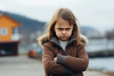 Angry Young Girl Standing With Crossed Arms