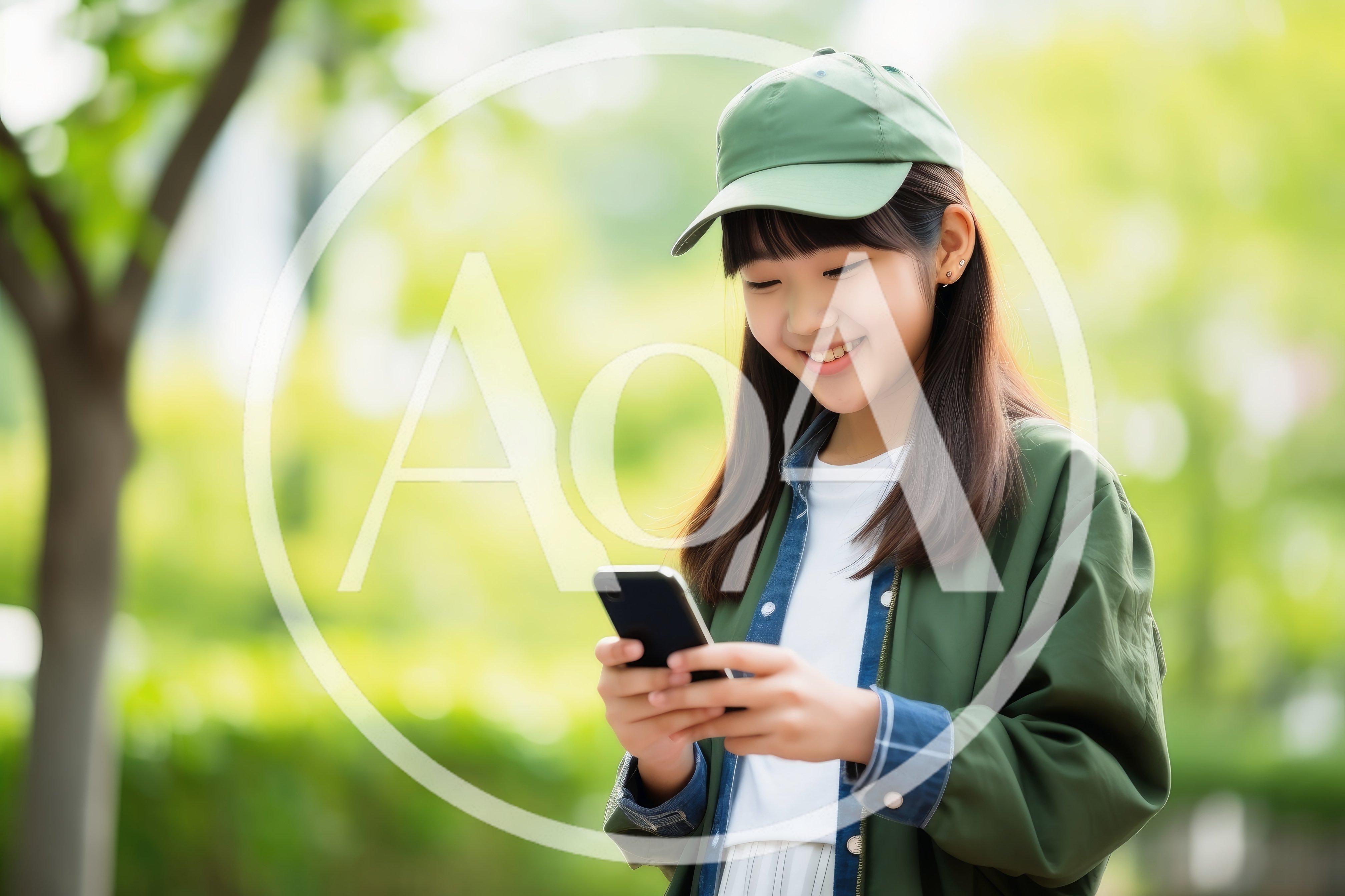 Young Asian Girl Using Smartphone Outdoors